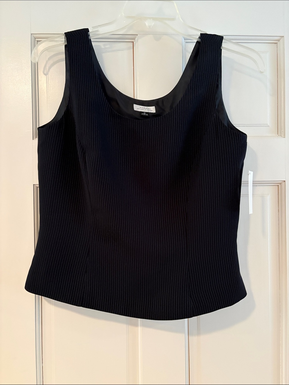 Tahari Black Ribbed Scoop Neck Tank